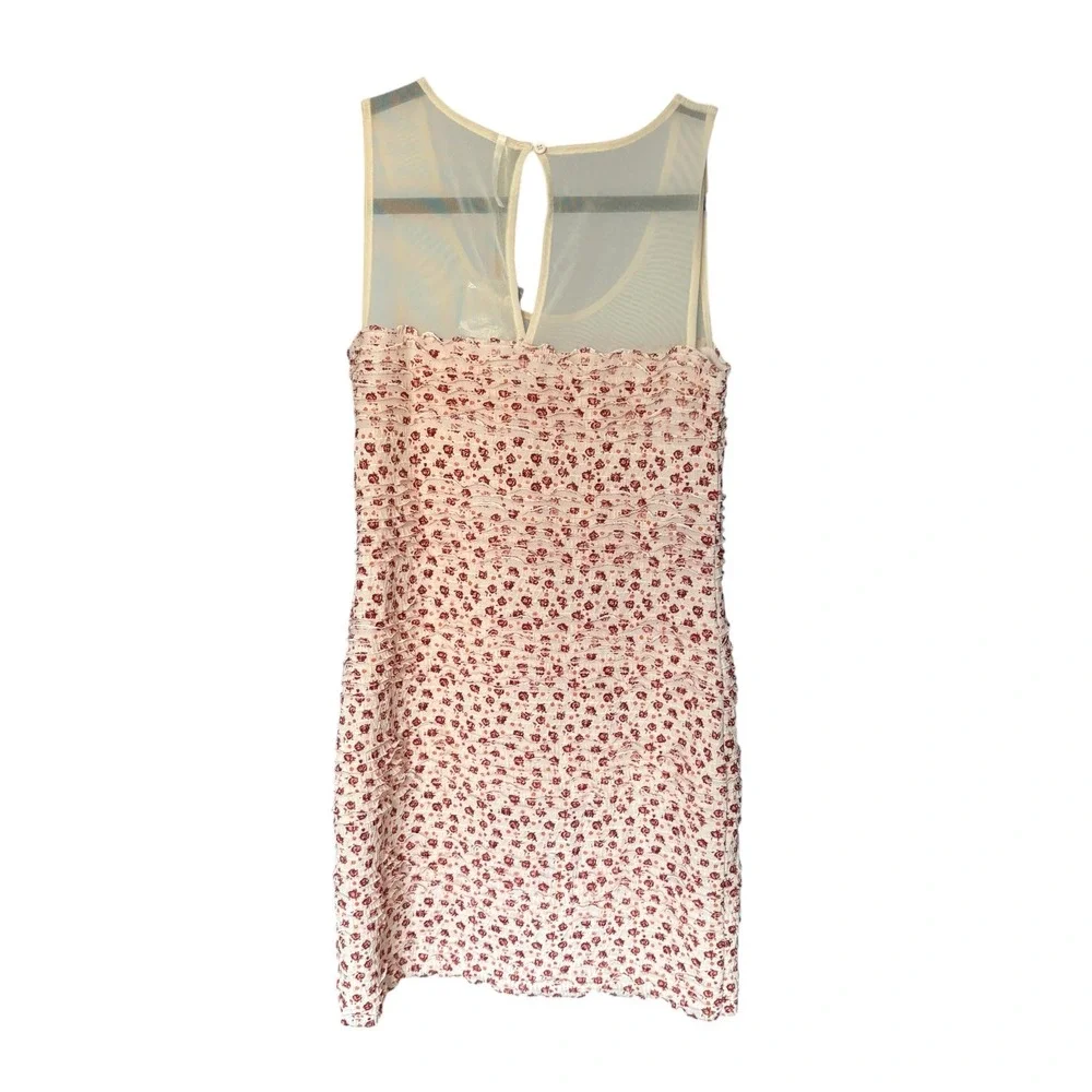 Free People NWOT Shimmy Bitsy Ditsy Floral  Mini Dress Sheer Mesh Ruffle Small‎